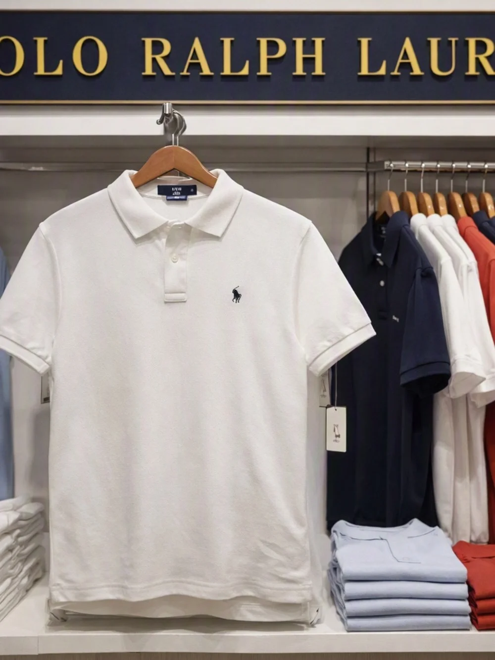 Ralph Lauren White Polo Shirt with Navy Logo